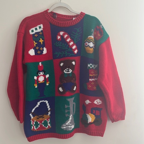 Vintage Karen Scott Knit Christmas Holiday Sweater Kitchy Granny Festive - Picture 1 of 7